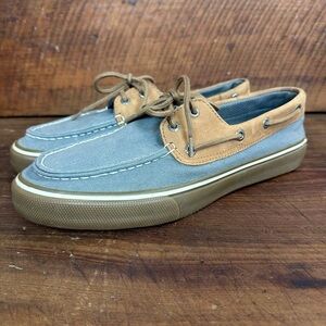 Sperry Men's Top Siders Halyard 2-Eye Canvas Boat Shoes Size 10 Blue Tan